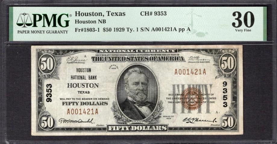 1929 $50 Houston TX National PMG 30