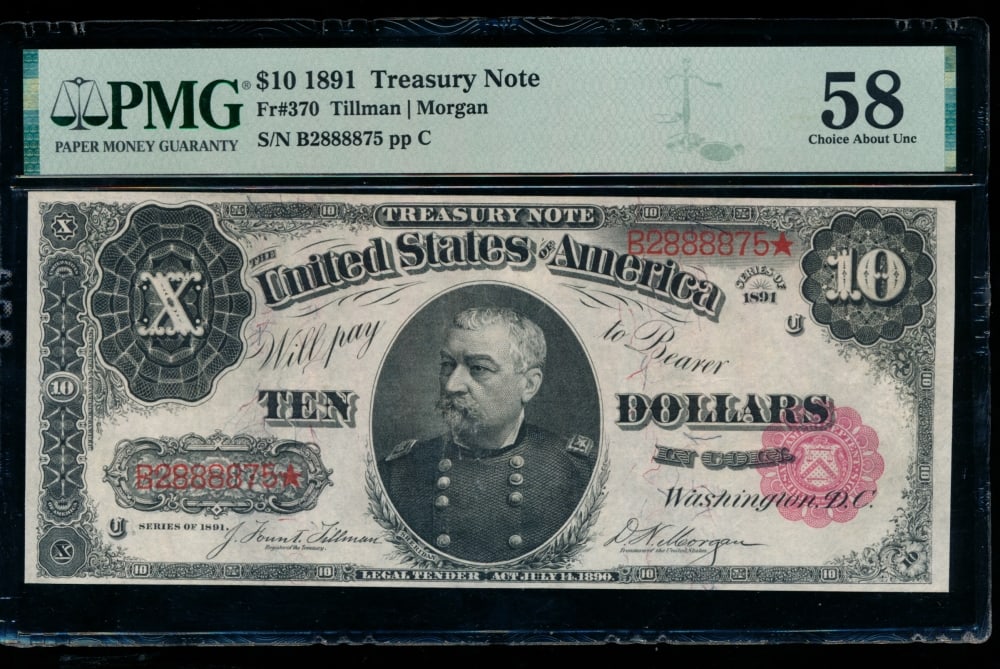 1891 $10 Treasury Note PMG 58