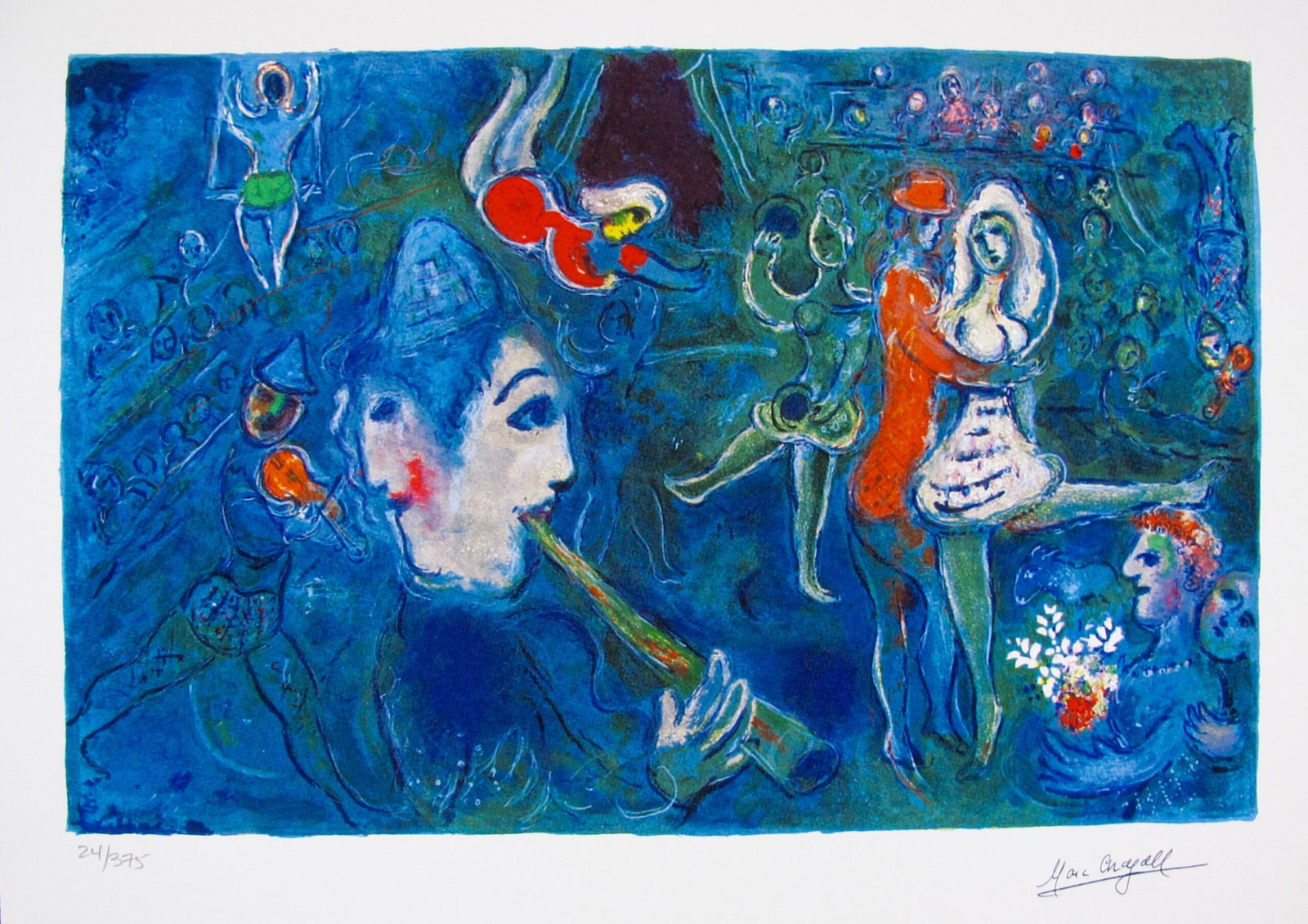 Marc Chagall CIRCUS CLOWN & DANCER Facsimile Signed Limited Edition Giclee
