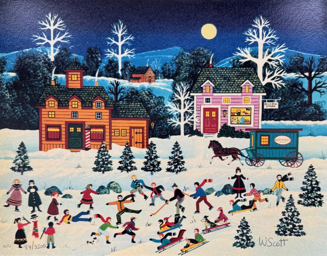 Jane Wooster Scott FROSTY FROLICS Hand Signed Limited Edition Serigraph (1 of 1)