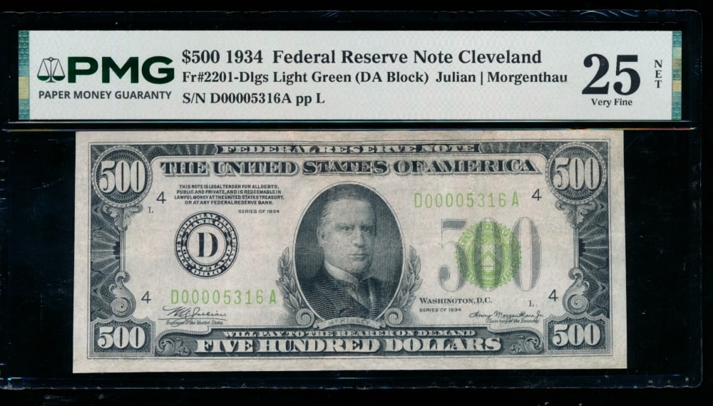 1934 $500 Cleveland FRN PMG 25NET