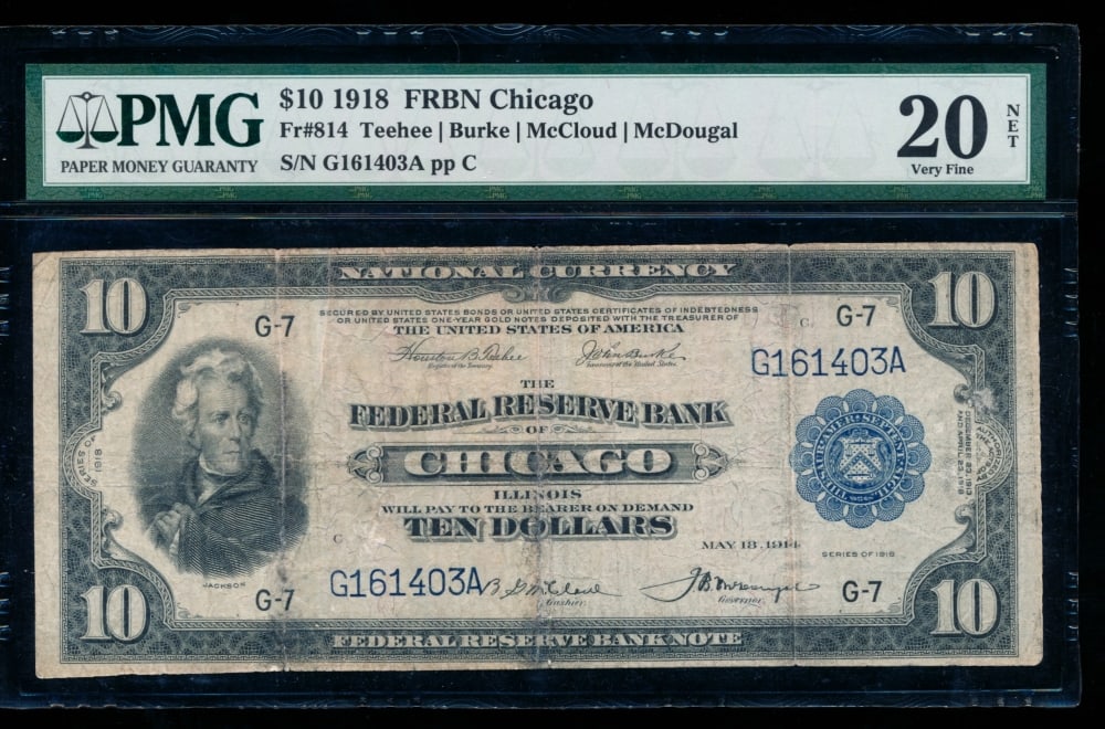 1918 $10 Chicago FRBN PMG 20NET