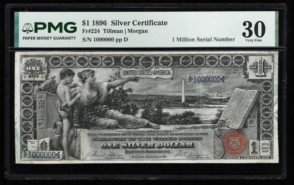 1896 $1 Serial 1 Million Educational Silver Certificate PMG 30