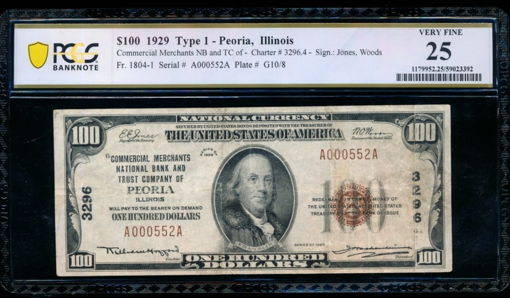 1929 $100 Peoria IL National PCGS 25 (1 of 2)
