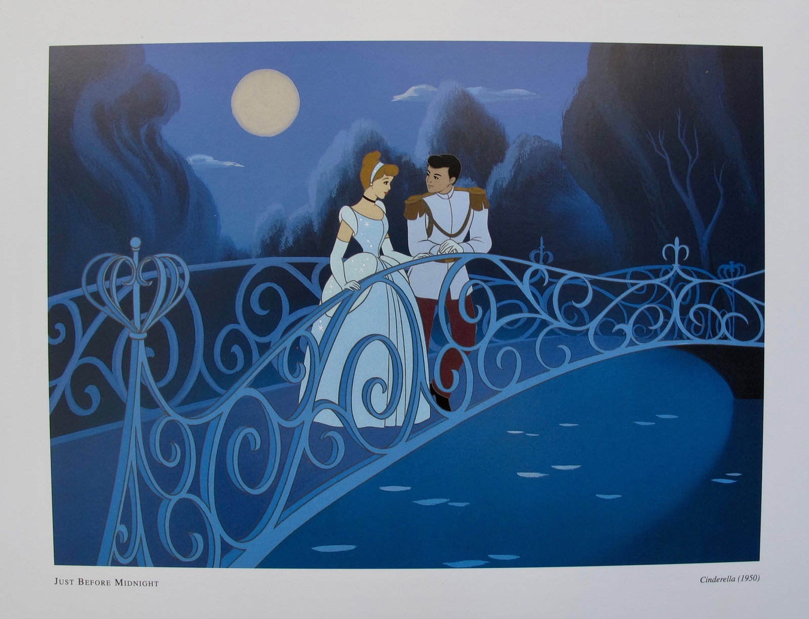 DISNEY CINDERELLA and the PRINCE Lithograph: This is an offset lithograph titled Cinderella from the classic Disney film. Paper measures: 14 inches x 11 inches. Image measures 9 inches x 6.5 inches. Comes unframed. In excellent condition. Beauti