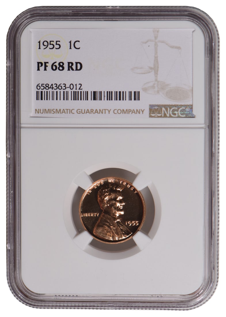 1955 Lincoln Cent NGC PF68RD: One 1955 Lincoln Cent NGC PF68RD.