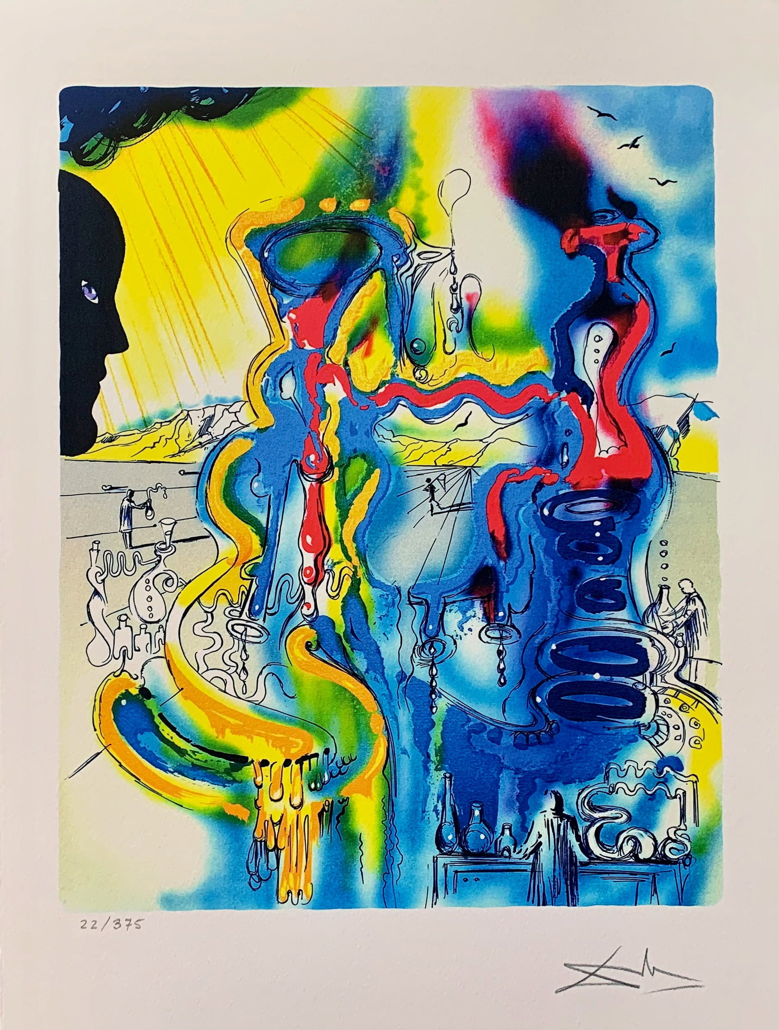 Salvador Dali THE ALCHEMIST Facsimile Signed & Numbered Giclee: This is a limited edition giclee titled THE ALCHEMIST by Salvador Dali. This piece is facsimile signed on the lower right. Pencil numbered from an edition of 375. Paper measures 17 inches x 12 inches.
