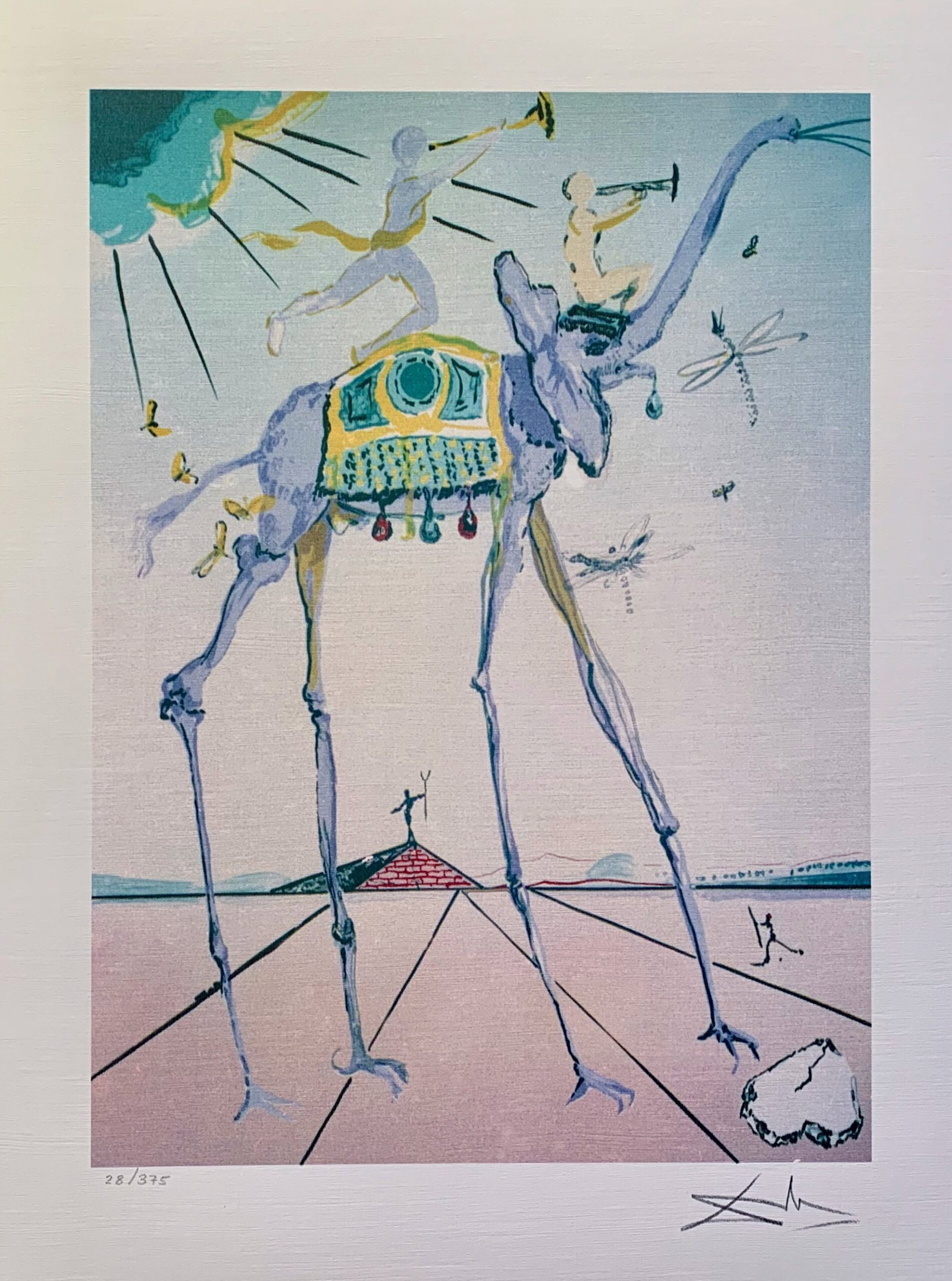Salvador Dali CELESTIAL ELEPHANT Facsimile Signed Limited Edition Giclee: This is a limited edition giclee titled CELESTIAL ELEPHANT by Salvador Dali. This piece is facsimile signed on the lower right. Pencil numbered from an edition of 375. Paper measures 17 inches x 13 in