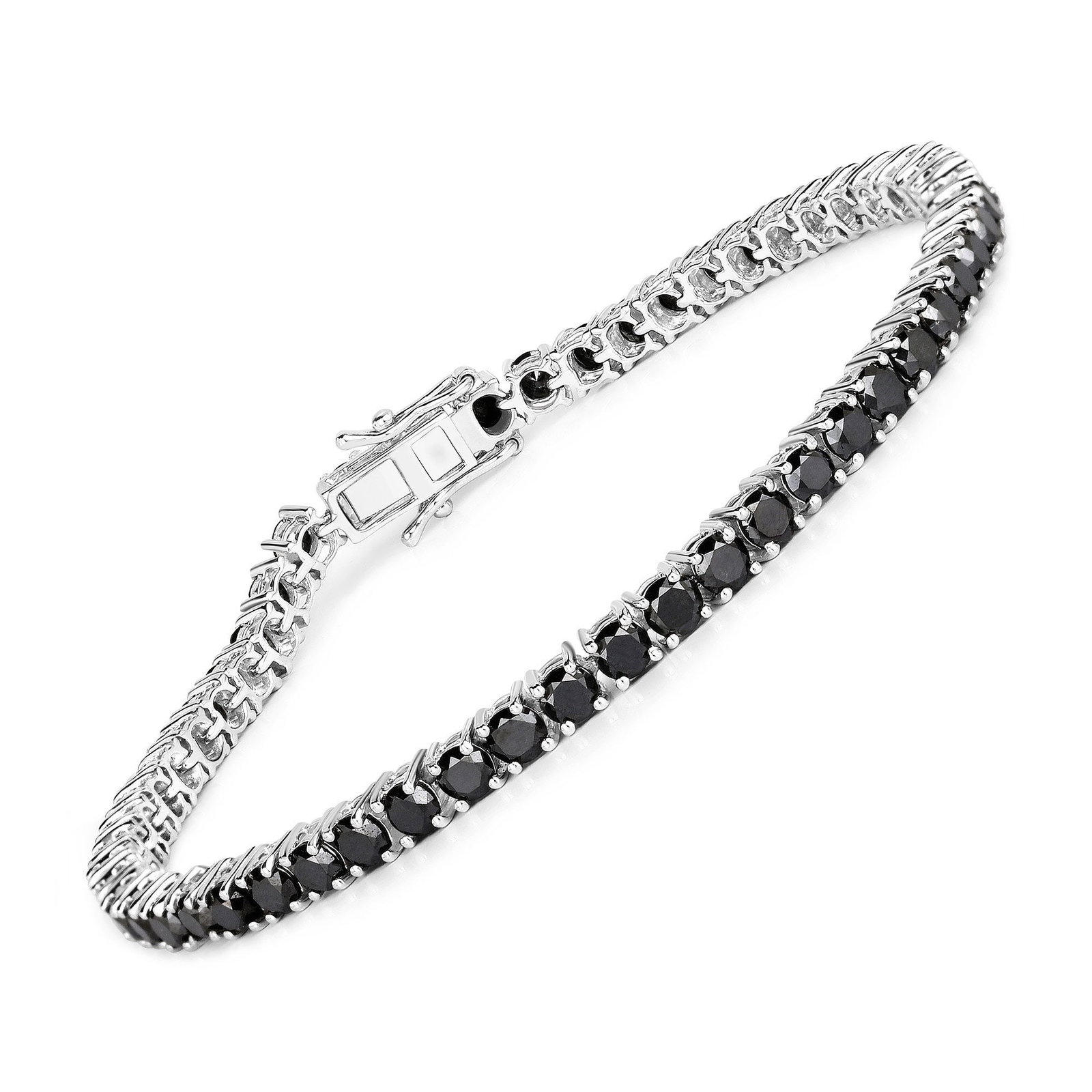 Sterling Silver 5.40ctw Black Diamond Bracelet: One Sterling Silver 5.40ctw Black Diamond Bracelet. 54 Round Black Diamonds with a total weight of 5.40cts. Diamonds are not treated. Length of bracelet is 7 inches. Total weight is 13.83 grams.