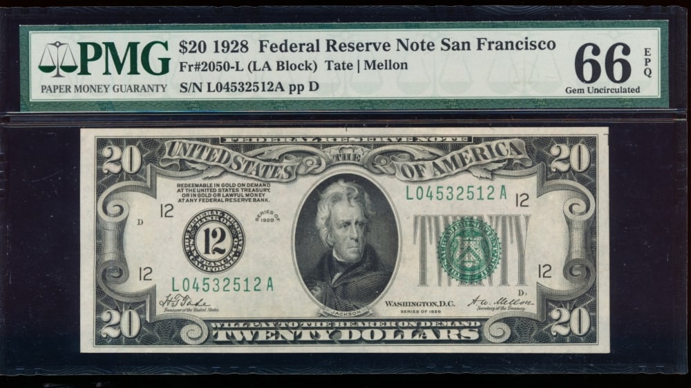 1928 $20 San Francisco FRN PMG 66EPQ (1 of 2)