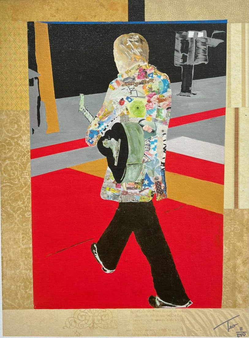John Tevo GUITAR MUSICIAN Hand Signed Giclee on Canvas: This is a gorgeous limited edition original hand signed giclee on canvas by John Tevo titled Patchwork Musician. Hand signed by the artist. This piece is numbered from an edition of 250. Comes unframe