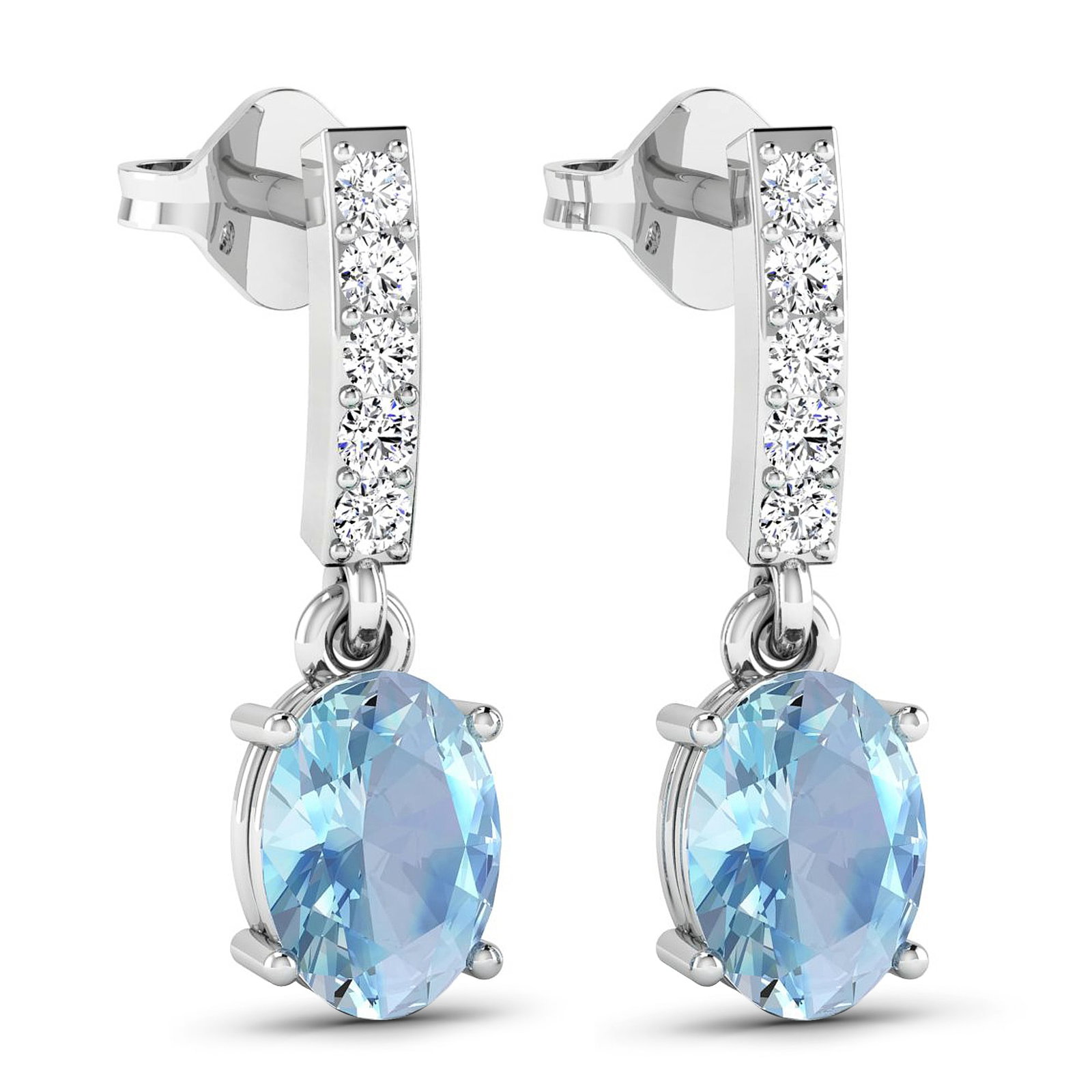 14KT White Gold 1.02ctw Aquamarine and Diamond Earrings: Aquamarine (AA+) Oval 7x5mm - 2Pcs + White Diamond F/C Round 1.50mm - 10Pcs ( Push-Post ) ( I1-I2/I color ) Total weight of gemstones is 1.02cts. Total Diamond weight is 0.14cts. Total weight of these