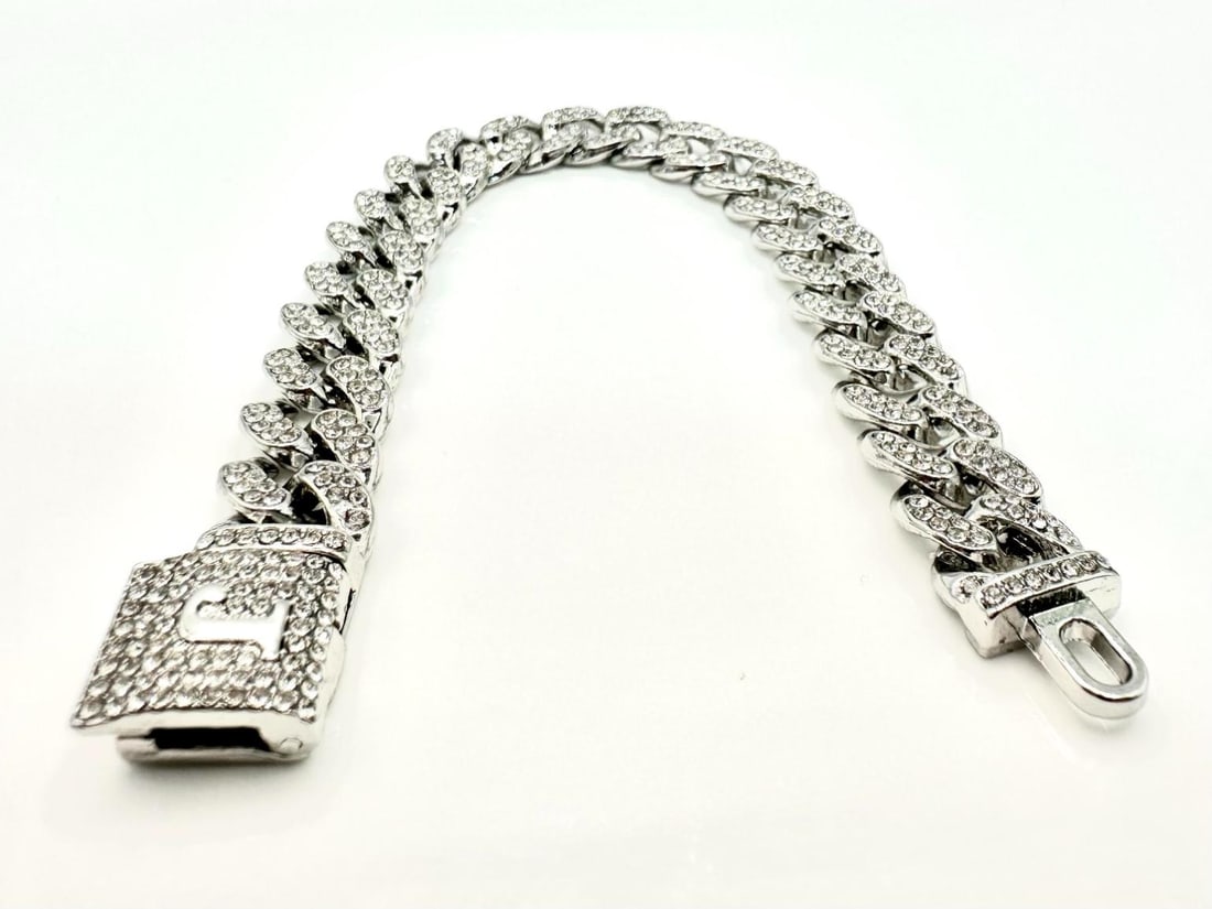 14 Kt White Gold Plate 35.3 Gram Monogramed "J" Curb Link Bracelet: Sparkling 14 Kt White Gold Plate 35.3 Gram Monogramed Initial "J" Curb Link Bracelet, This well made Strong and Durable Monogrammed 'J' Bracelet Measures A Stealth 12 mm. Wide and 8" Long. This bracel