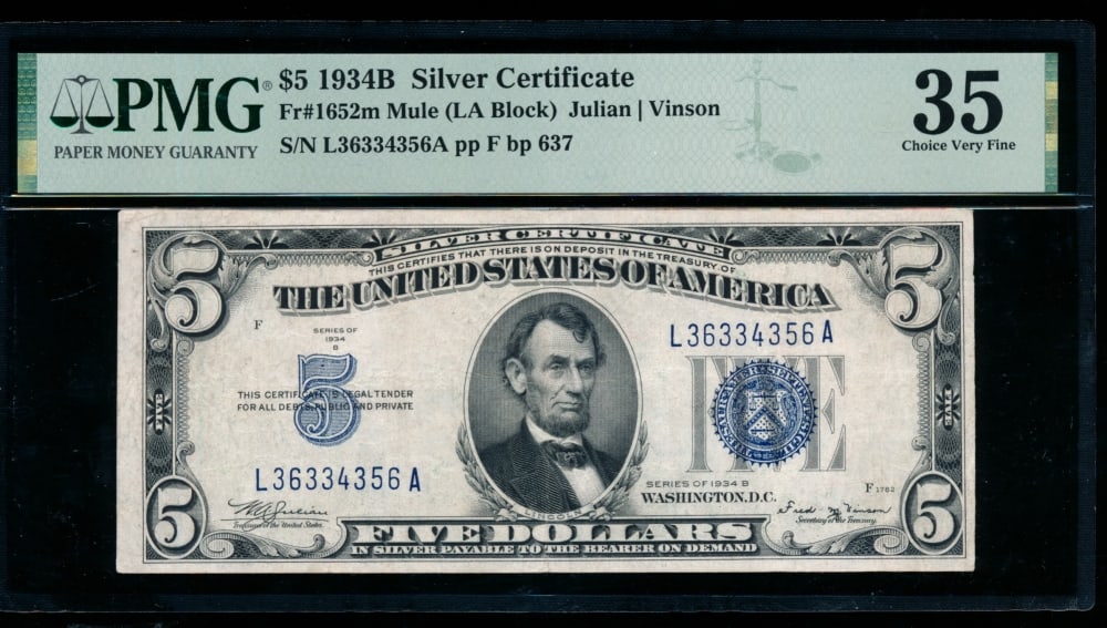 1934B $5 Silver Certificate PMG 35 (1 of 2)