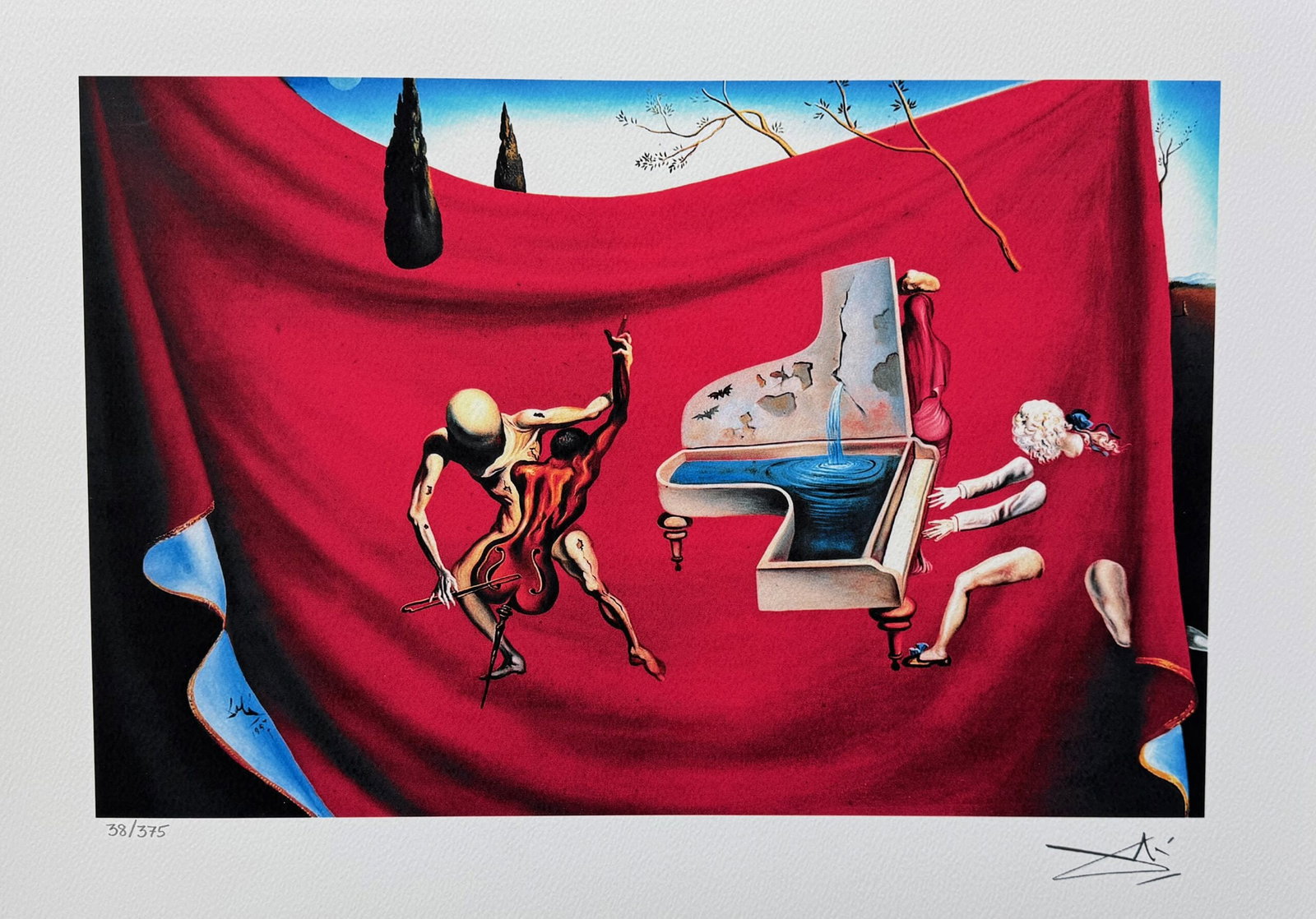Salvador Dali MUSICAL TEMPEST Facsimile Signed & Numbered Giclee: This is a limited edition giclee titled MUSICAL TEMPEST by Salvador Dali. This piece is facsimile signed on the lower right. Pencil numbered from an edition of 375. Paper measures 16 inches x 24 inche