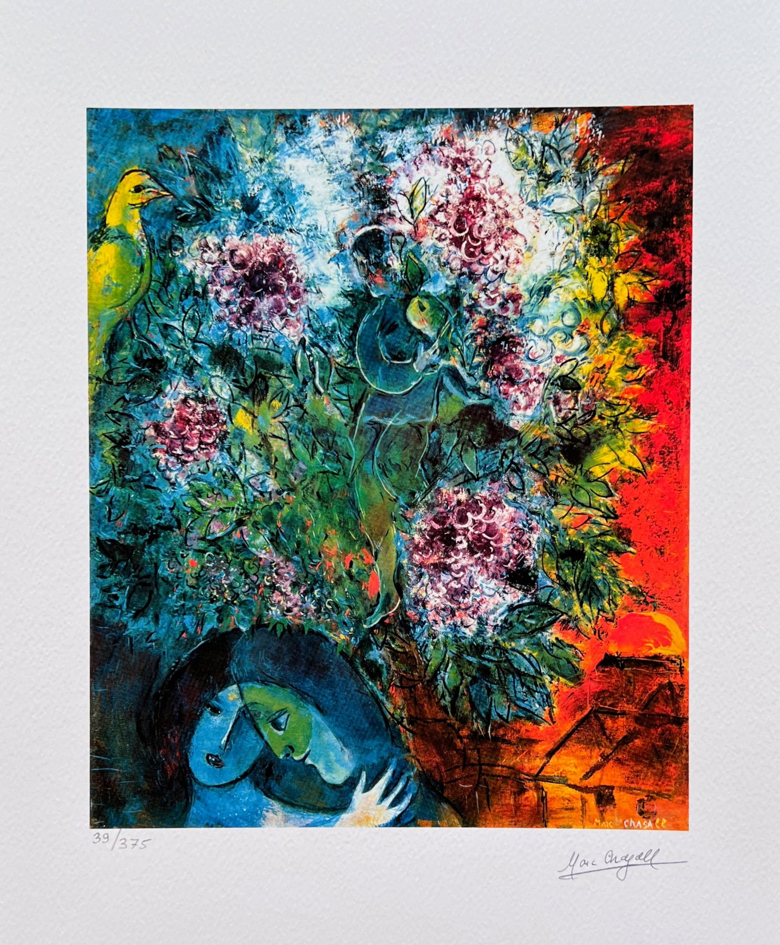 Marc Chagall ENCHANTMENT VESPERAL Facsimile Signed Limited Edition Giclee: This is a Marc Chagall limited edition giclee titled ENCHANTMENT VESPERAL. This subject is facsimile signed which means it has a copy of Chagalls signature. Numbered from a limited edition of 375. Ima