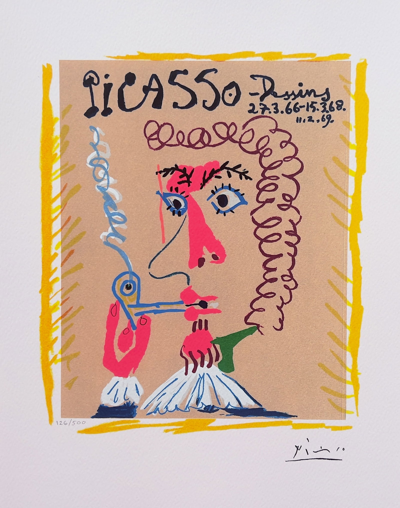 Pablo Picasso DESSINS PIPE SMOKER Limited Edition Facsimile Signed Giclee: This is a PABLO PICASSO (ESTATE COLLECTION DOMAINE) (1881-1973) small giclee titled DESSINS. This piece is facsimile signed on the lower right. Pencil numbered from an edition of 500. Paper measures 1