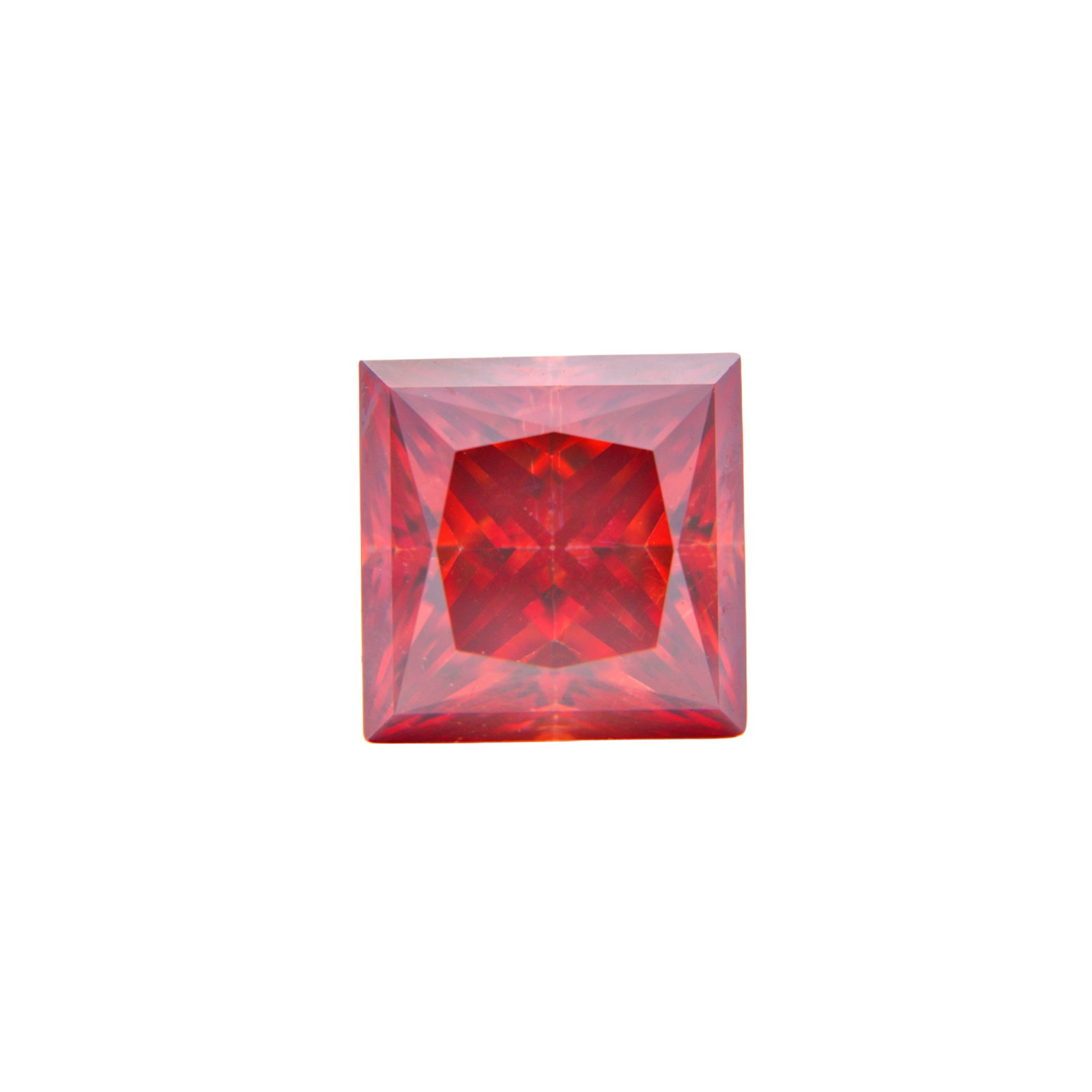 Huge 5 Ct Sparkling VVs1 Hot Cherry Red Simulated Diamond Solitaire: Dazzling 5 Ct VVs1 Princess Cut Lab Simulated Diamond. This Investment Grade Gemstone is a princess cut measuring 9.5 x 9.5 mm. It is eye clean and bursting out with a full spectrum of colors.?With a 