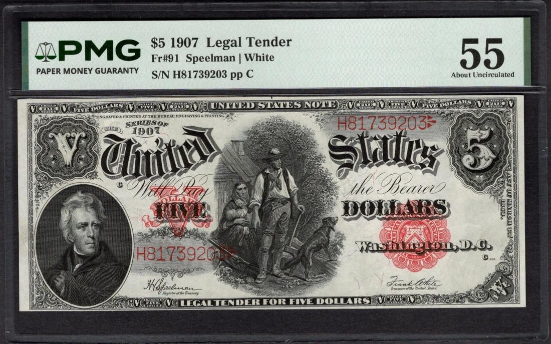 1907 $5 Legal Tender Note PMG 55 (1 of 2)