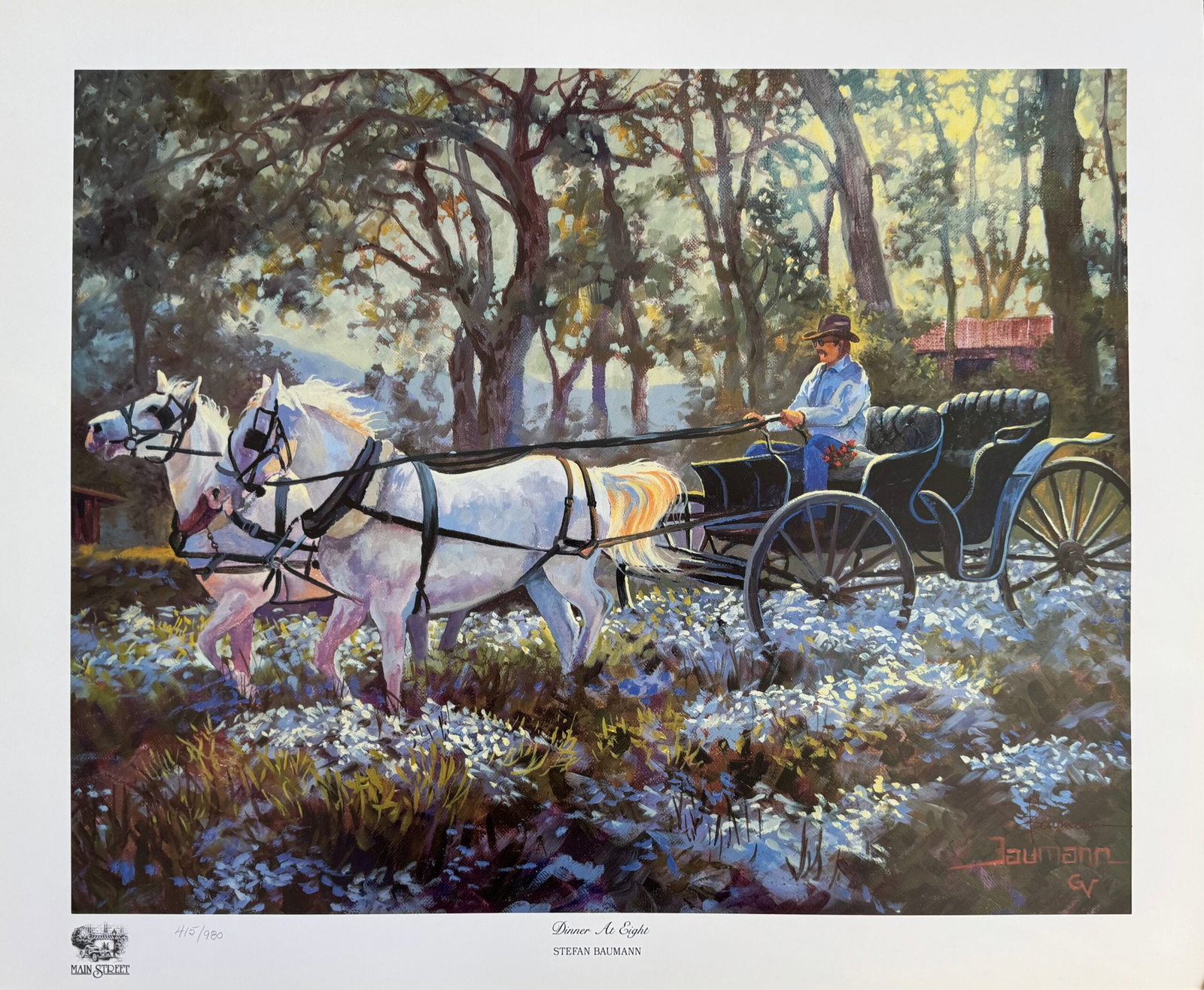 Stefan Baumann DINNER AT EIGHT Hand Signed Limited Edition Lithograph: This is a hand signed lithograph by Stefan Baumann titled DINNER AT EIGHT. Beautifully detailed colors on thick arches paper. Paper measures: 23 inches x 19 inches. Image measures: 20? x 16 inches Han