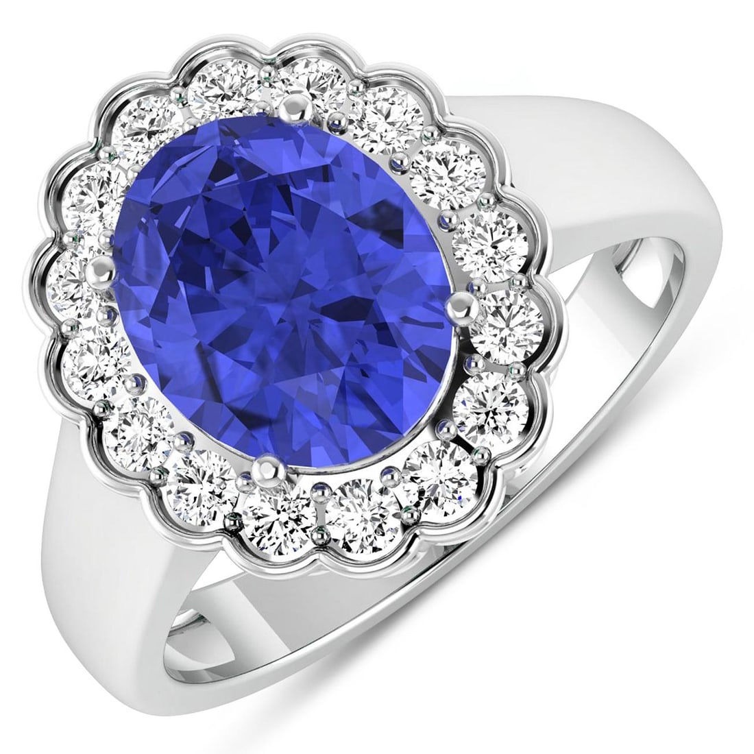 14KT White Gold 2.21ctw Tanzanite and Diamond Ring: Tanzanite (AA+) Oval 10x8mm - 1Pc + White Diamond F/C Round 2.00mm - 16Pcs ( SI-2/HI ) Total weight of gemstone is 2.21cts. Total Diamond weight is 0.48cts. Total weight of this ring is 3.97 grams. Ri