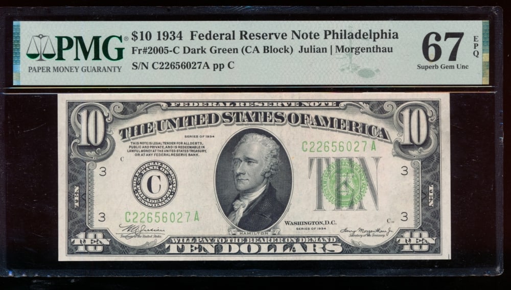 1934 $10 Philadelphia FRN PMG 67EPQ (1 of 2)