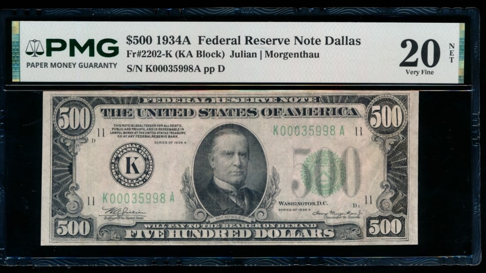 1934A $500 Dallas FRN PMG 20NET (1 of 2)