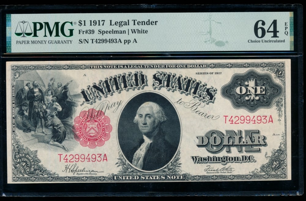 1917 $1 Legal Tender Note PMG 64EPQ: One 1917 $1 Legal Tender Note PMG 64EPQ.