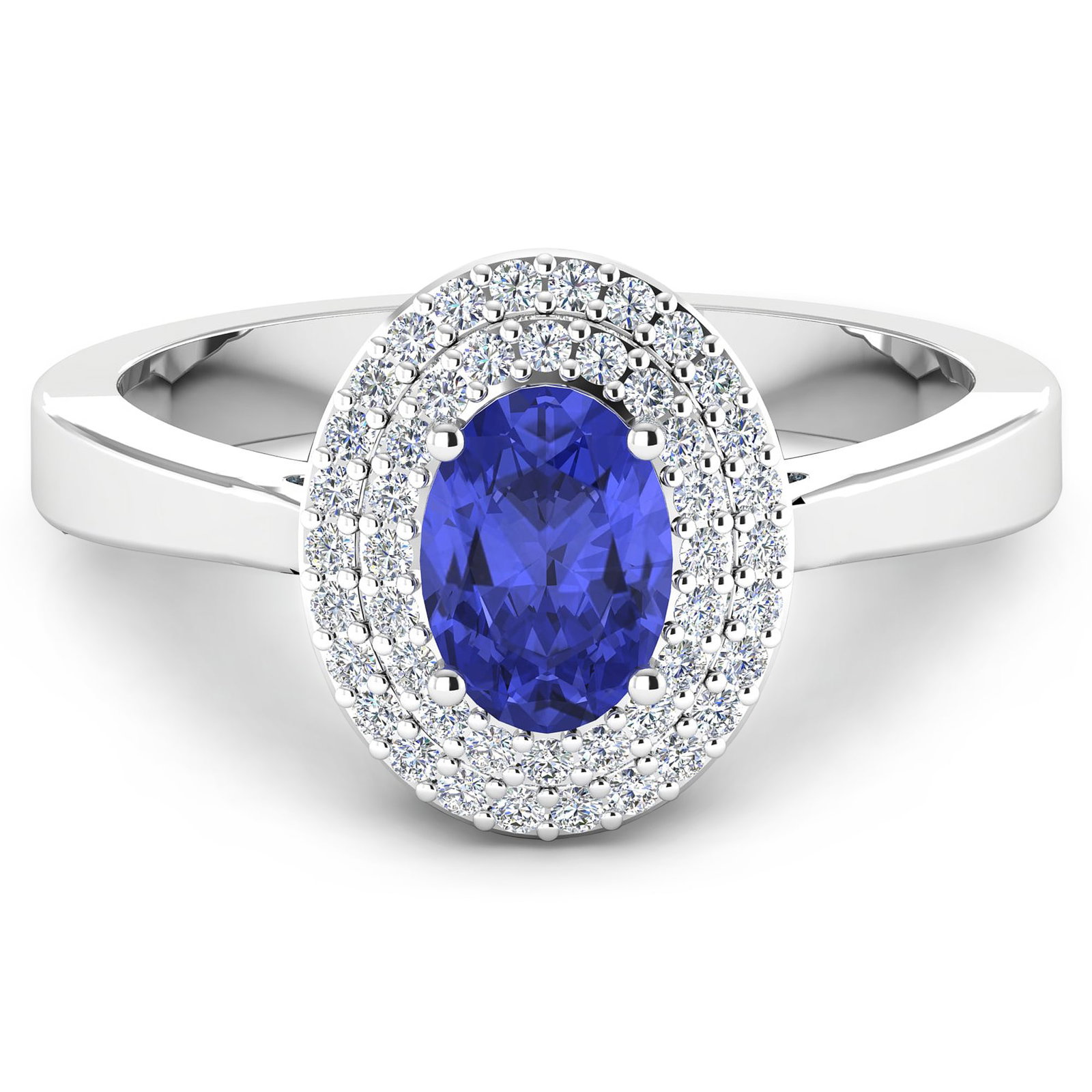 14KT White Gold 0.75ct Tanzanite and Diamond Ring: Tanzanite (AA+) Oval 7x5mm - 1Pc + White Diamond F/C Round 0.90mm - 46Pcs (I1-I2/I color). Total weight of gemstone is 0.75cts. Total weight of Diamonds is 0.16cts. Total weight of this ring is 2.49 g