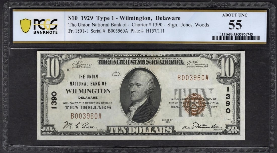 1929 $10 Wilmington DE National PCGS 55 (1 of 2)