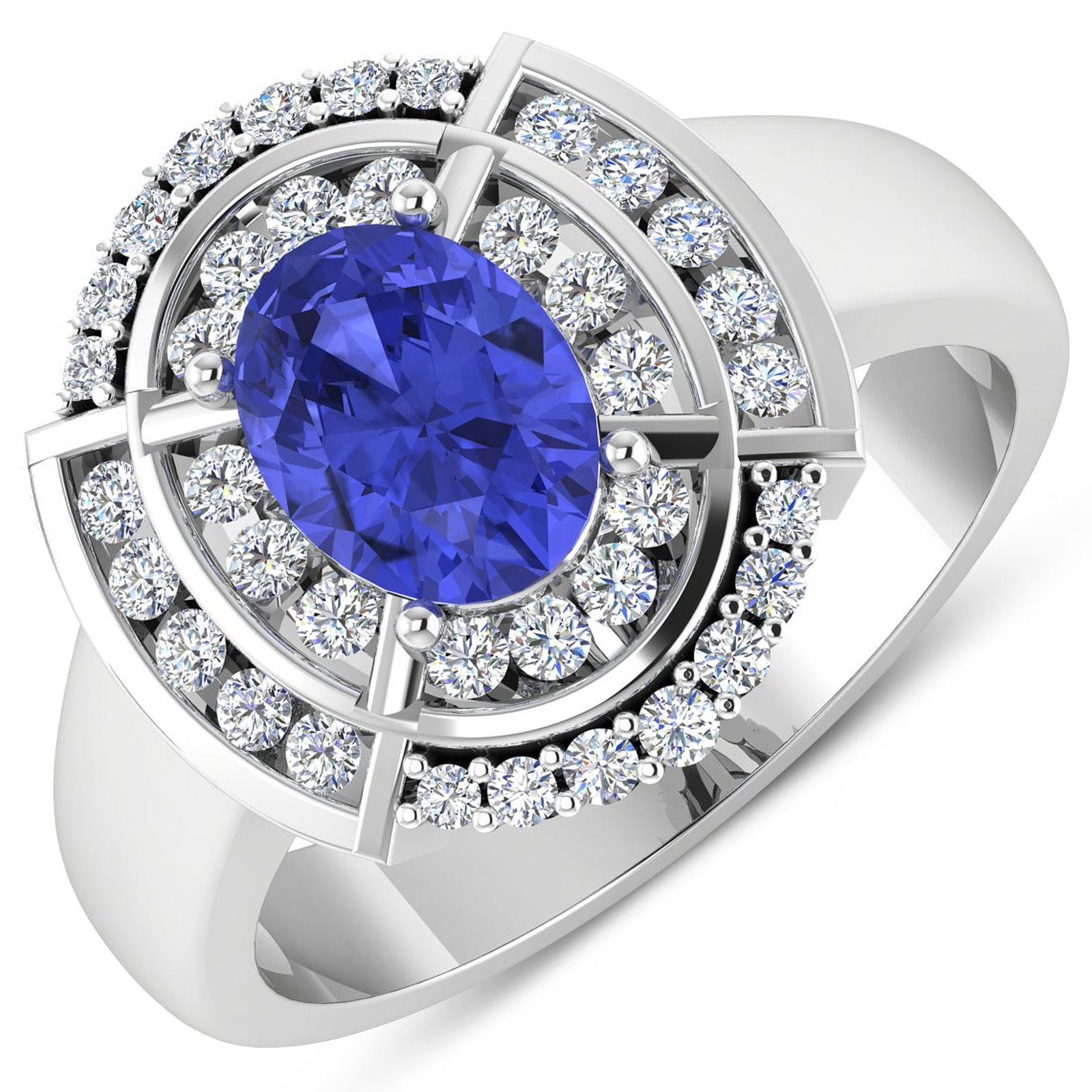 14KT White Gold 1.09ct Tanzanite and Diamond Ring: Tanzanite (AA+) Oval 8x6mm - 1Pc + White Diamond F/C Round 1.50-1.60mm - 24Pcs + White Diamond F/C Round 1.20mm - 14Pcs (I1-I2/I color). Total weight of gemstone is 1.09cts. Total weight of Diamonds i