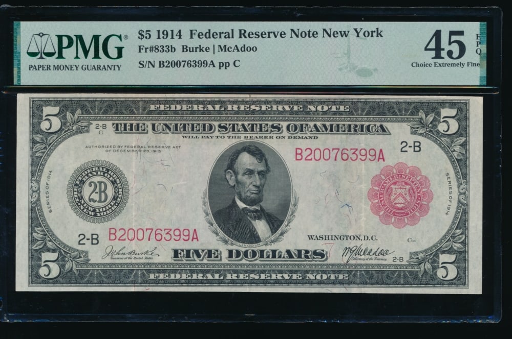 1914 $5 Red Seal New York FRN PMG 45EPQ (1 of 2)