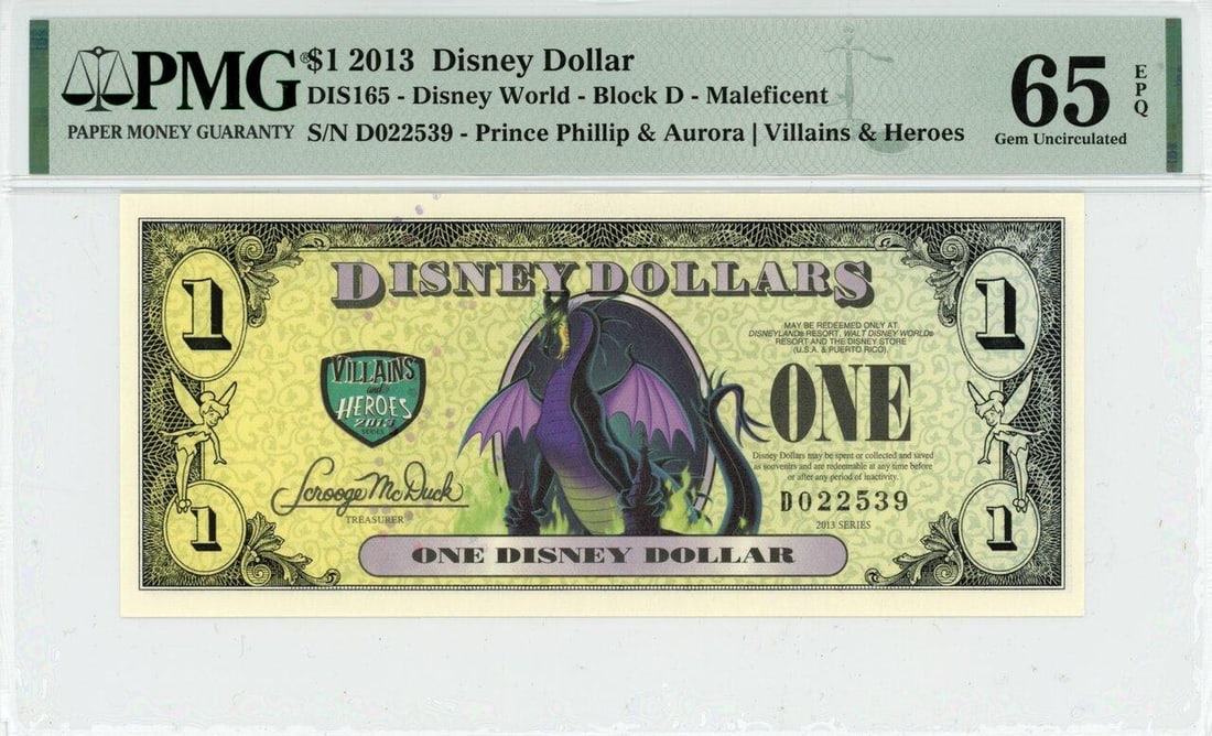 2013 $1 Maleficent Disney Dollar PMG 65EPQ (1 of 2)