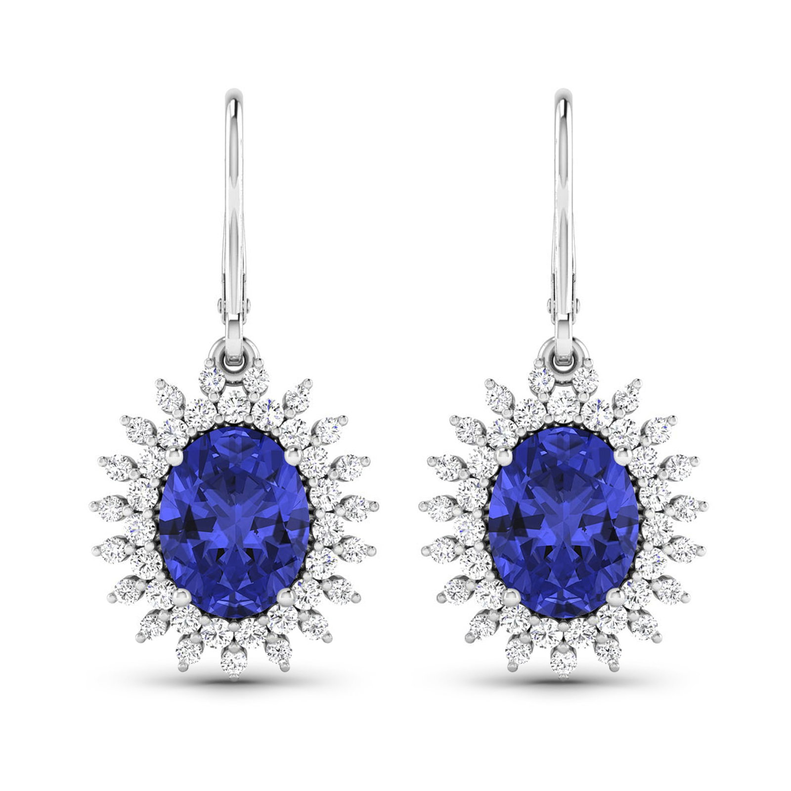 14KT White Gold 2.82ctw Tanzanite and Diamond Earrings: Tanzanite (AA+) Oval 9x7mm - 2Pcs + White Diamond F/C Round 1.50mm - 38Pcs + White Diamond F/C Round 1.20mm - 38Pcs ( Diamond Quality : SI-2/HI ) Total weight of gemstones is 2.82cts. Total Diamond we