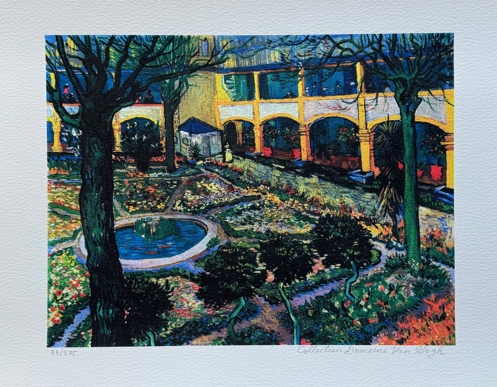 Vincent Van Gogh COURTYARD OF THE HOSPITAL AT ARLES Estate Signed Limited Edition Giclee: This is a VINCENT VAN GOGH (ESTATE COLLECTION DOMAINE) reproduction giclee titled THE COURTYARD OF THE HOSPITAL AT ARLES. This piece is pencil signed on the lower right as Collection Domaine Van Gogh 
