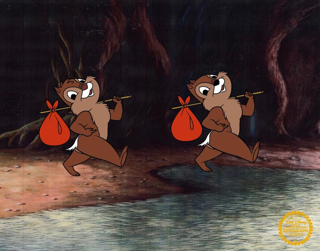 Disney CHIP AND DALE Limited Edition Sericel Animation Art Cel: This is a Limited Edition Serigraph Cel of Chip and Dale from 1959 Walt Disney Studios The Adventures of Chip n? Dale. Disney?s own artists have selected this scene from the original animation drawing