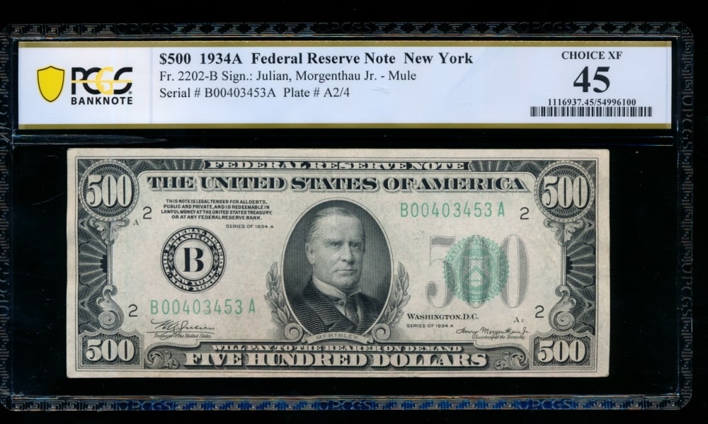 1934A $500 New York FRN PCGS 45