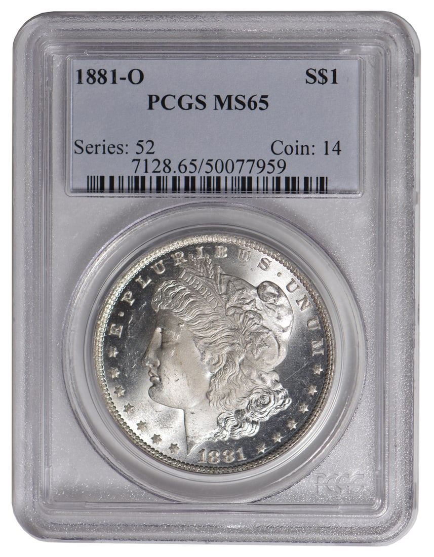 1881-O $1 Morgan Silver Dollar PCGS MS65: One 1881-O $1 Morgan Silver Dollar PCGS MS65.