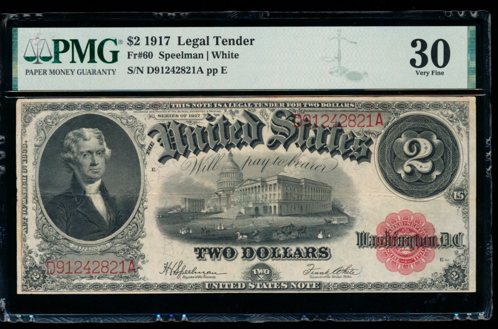 1917 $2 Legal Tender Note PMG 30: One 1917 $2 Legal Tender Note PMG 30.
