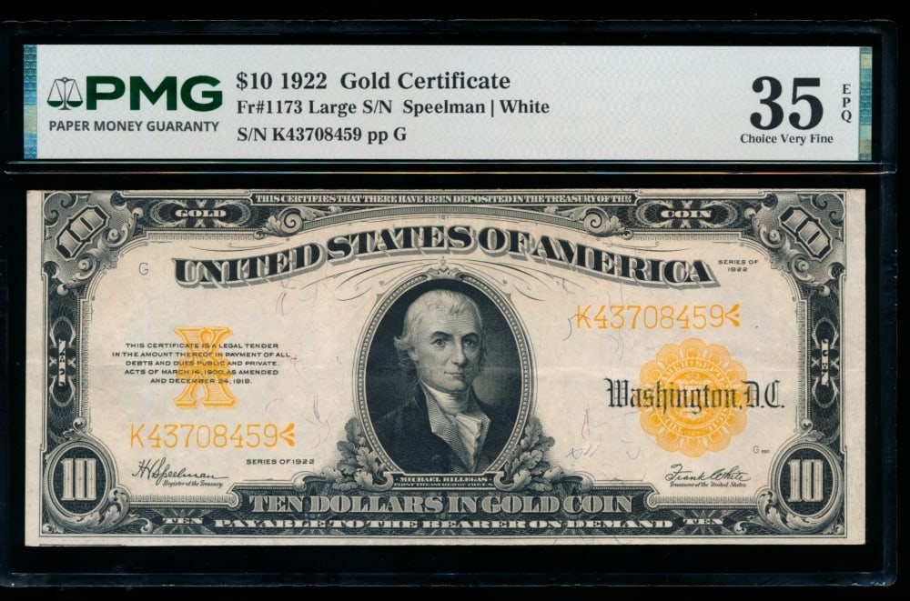 1922 $10 Gold Certificate PMG 35EPQ (1 of 2)