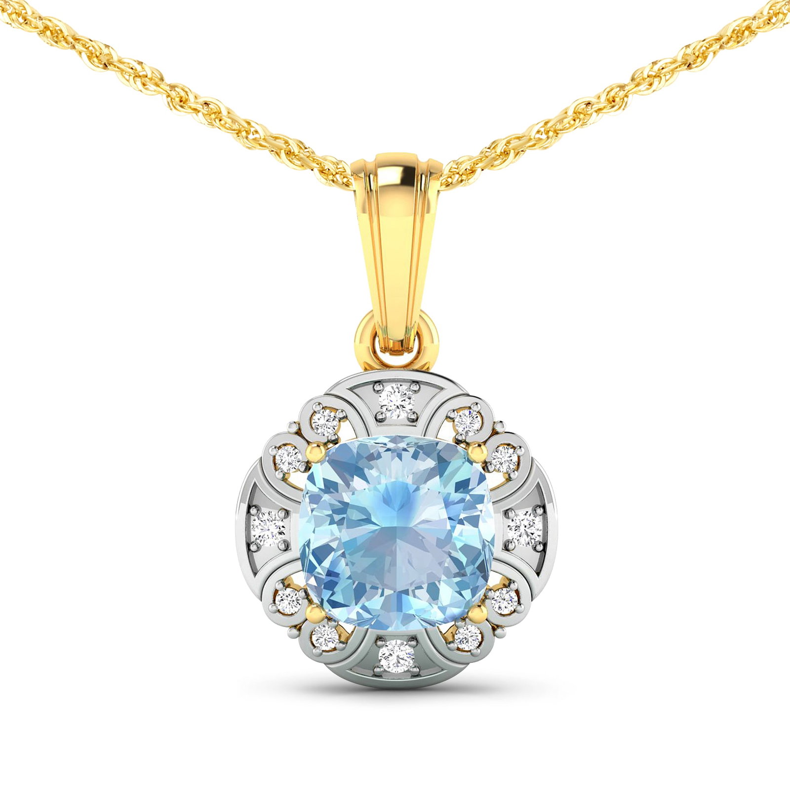 14KT Yellow Gold 1.48ctw Aquamarine and Diamond Pendant