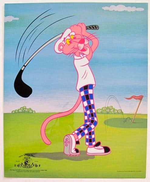 PINK PANTHER Playing Golf Cel MGM United Artist Stamped Animation Sericel: This is an exquisite Limited Edition SERICEL titled Pink Panther Playing Golf. Published in 1999 from an actual image used in the original animated series ? with the official MGM & United Artist Corpo