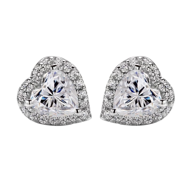 Beautiful 1.00ctw Heart Cut Moissanite Earrings: These Beautiful VVS1 Earrings are Near Flawless and bursting out with a full spectrum of colors. 1 Cttw and the color is approx. G-H. They are mounted in .925 solid sterling silver with 14 Kt White Go