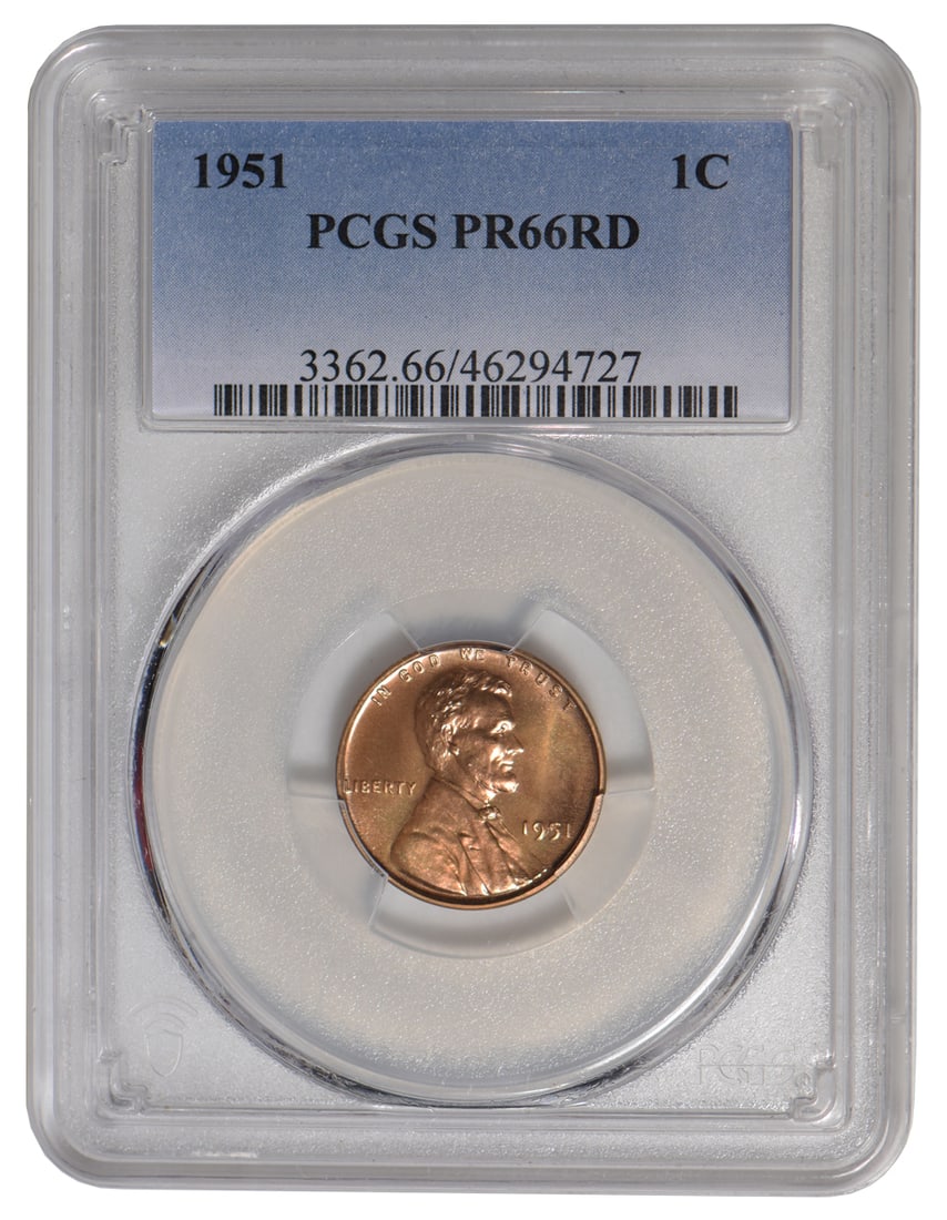 1951 Lincoln Cent PCGS PF66RD: One 1951 Lincoln Cent PCGS PF66RD.