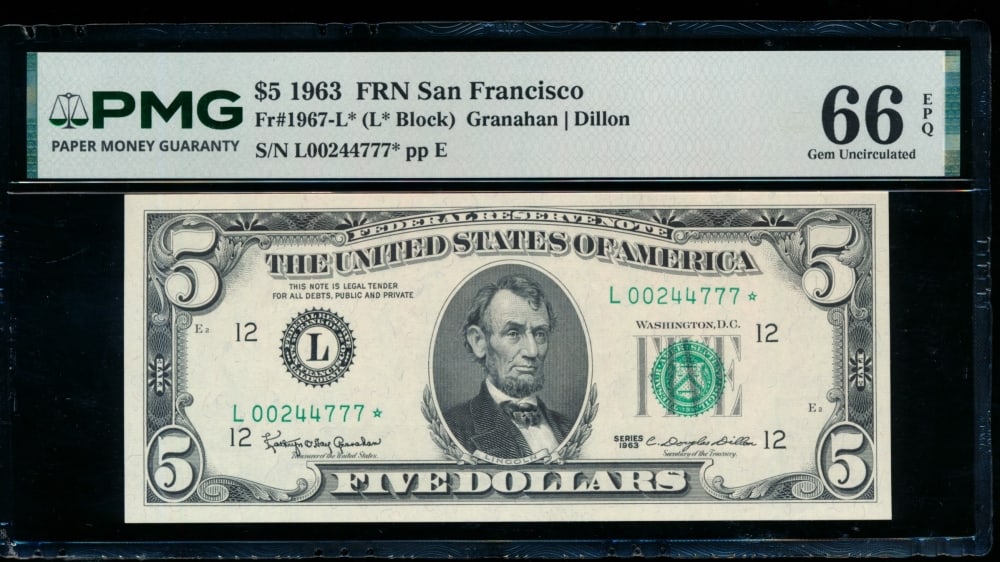 1963 $5 STAR San Francisco FRN PMG 66EPQ (1 of 2)