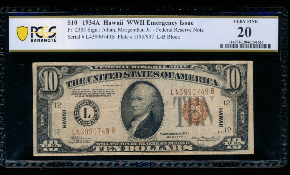 1934A $10 Hawaii FRN PCGS 20 (1 of 2)