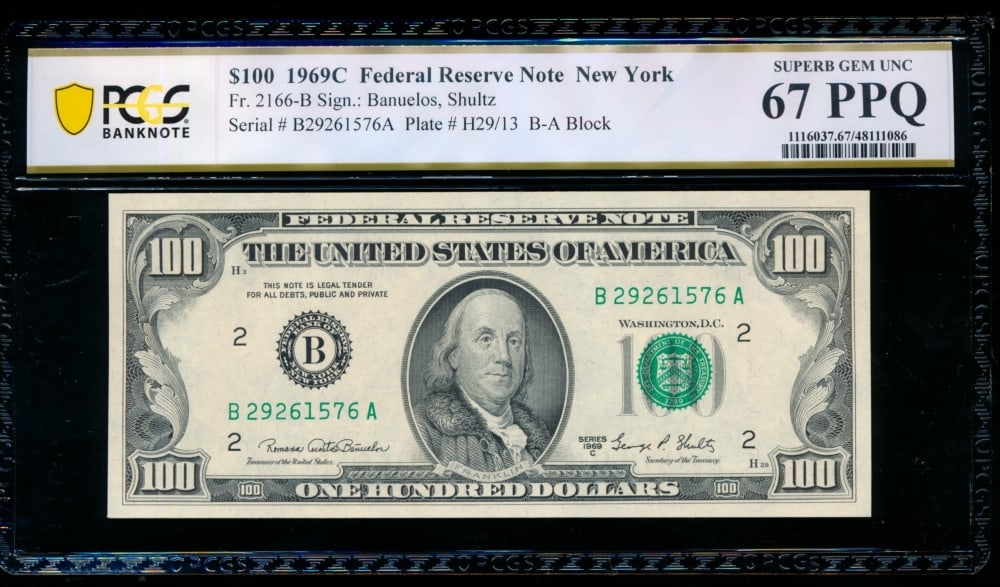 1969C $100 New York FRN PCGS 67PPQ
