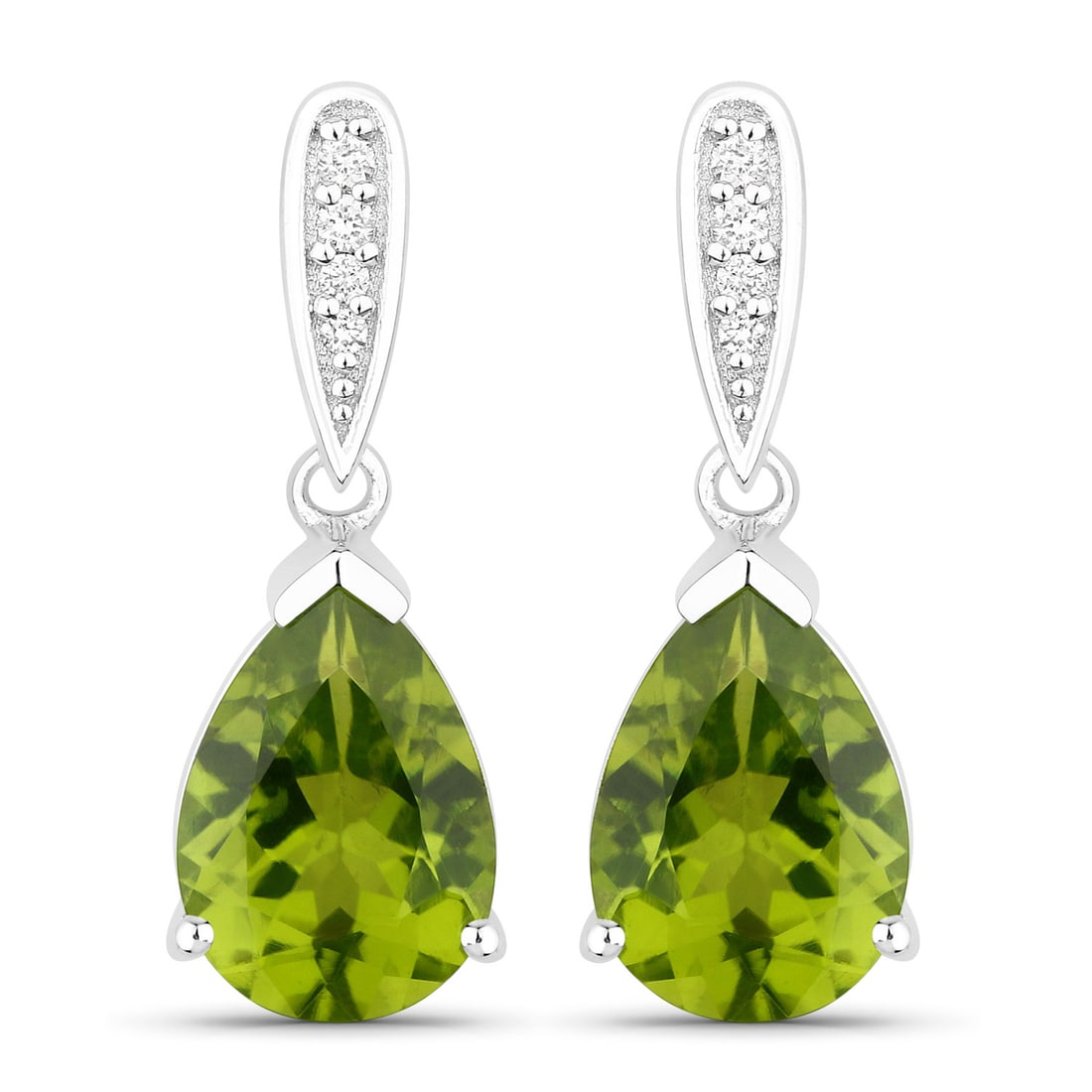 Plated Rhodium 2.70ctw Peridot and Lab Diamond Earrings