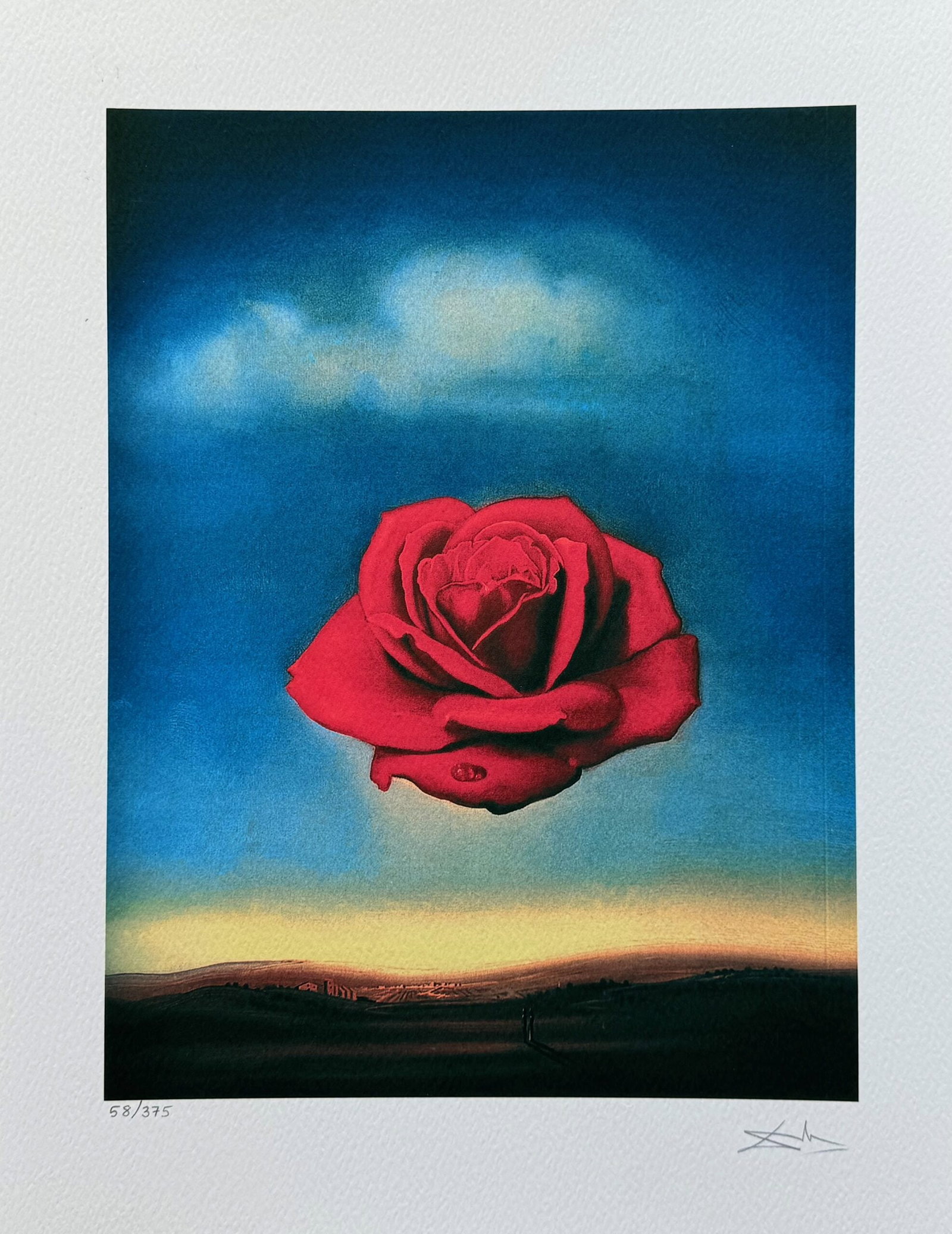 Salvador Dali MEDITATIVE ROSE Facsimile Signed & Numbered Giclee Art: This is a limited edition giclee titled MEDITATIVE ROSE by Salvador Dali. This piece is facsimile signed on the lower right. Pencil numbered from an edition of 375. Paper measures 16 inches x 12