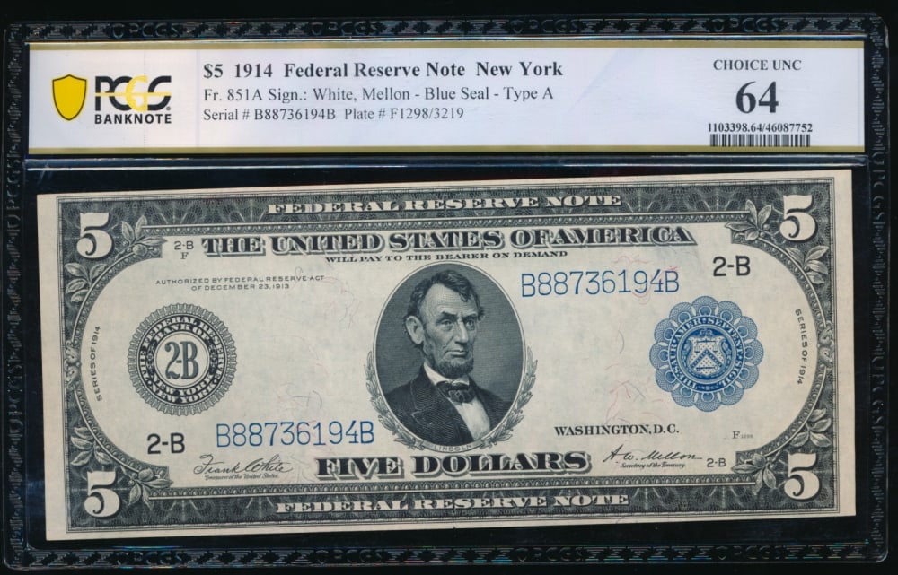 1914 $5 New York FRN PCGS 64 (1 of 2)